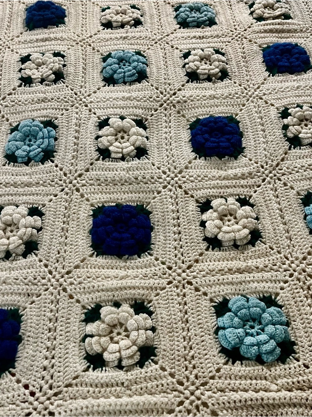 Handmade Crochet 3D Popcorn Stitch Flower Afghan Blanket